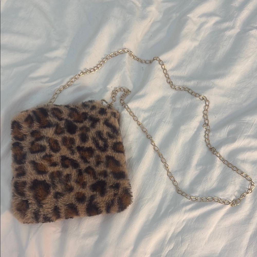 Leopard Print Faux Fur Crossbody Bag